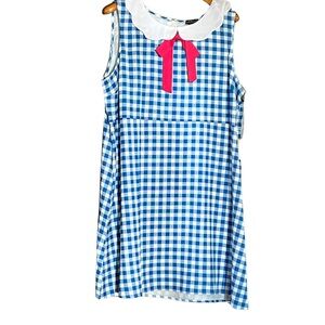 Blue and White Sleeveless Sundress with Peter Pan Collar